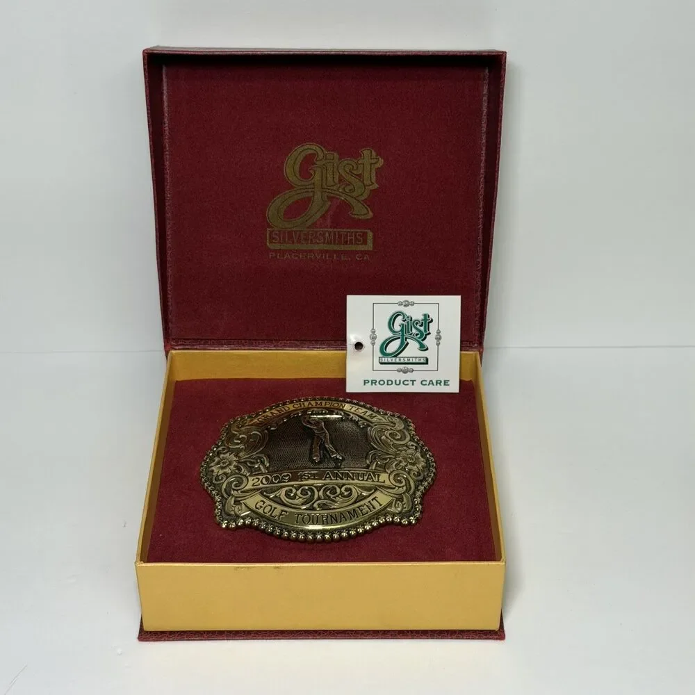 2009 Gist Brass Belt Buckle 1st Annual Golf Tournament Grand Champion Award NIB